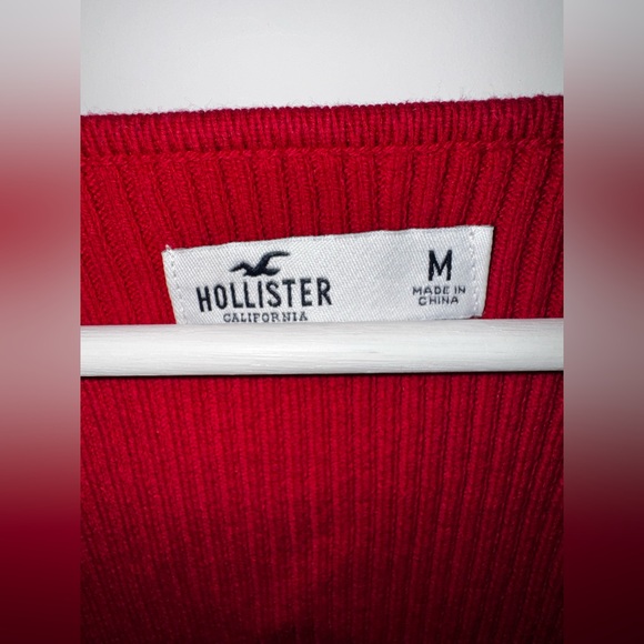 Hollister Red Square Neck Slim Sweater Bell Sleeves Cotton Blend - Picture 6 of 7